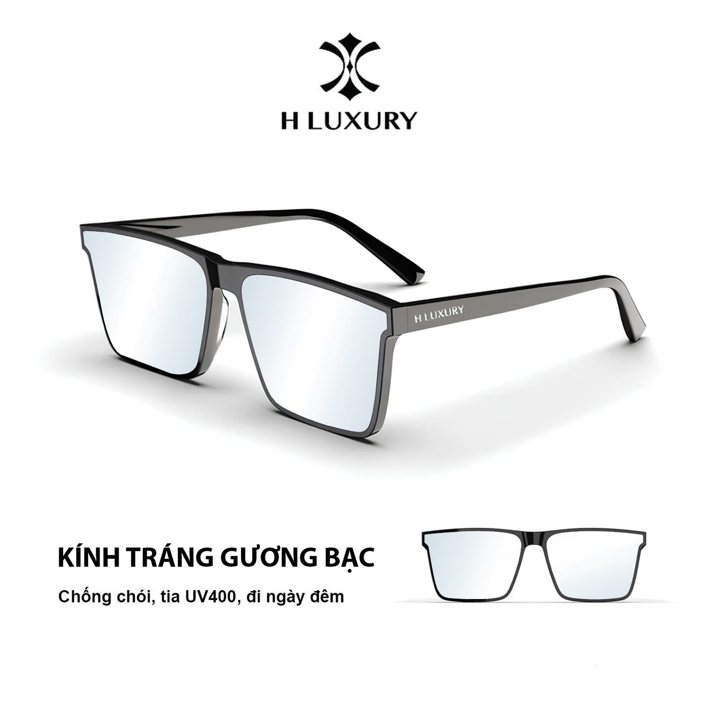 Hluxury Tesla V2 - Kính râm thời trang nam nữ chống tia UV, mặt kính ánh xanh phân cực, kèm hộp da & khăn lau