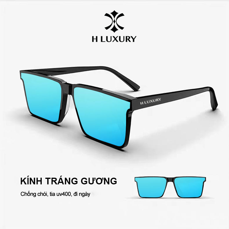 Hluxury Tesla V2 - Kính râm thời trang nam nữ chống tia UV, mặt kính ánh xanh phân cực, kèm hộp da & khăn lau
