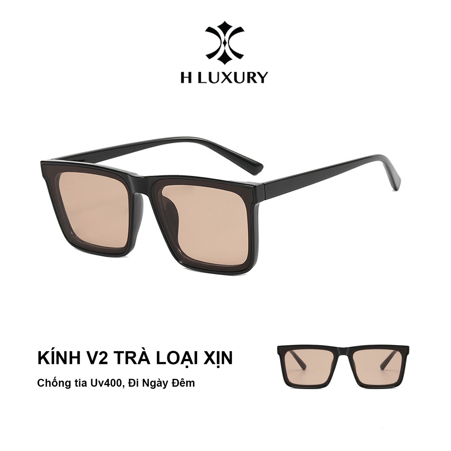 Hluxury Tesla V2 - Kính râm thời trang nam nữ chống tia UV, mặt kính ánh xanh phân cực, kèm hộp da & khăn lau