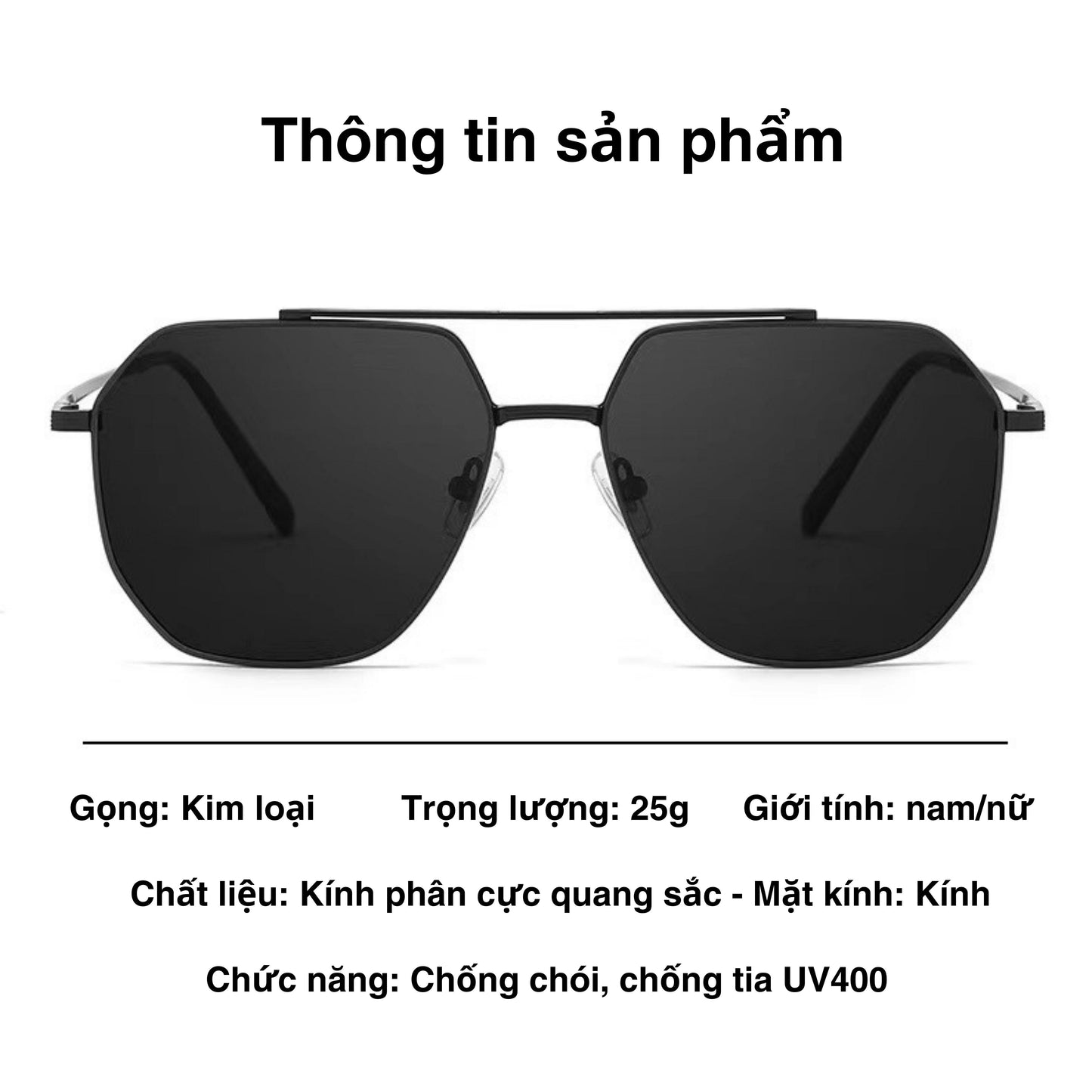 [Mắt kính râm V3 Phi Công] Mắt kính mát nam nữ chống tia UV, chống chói, gọng kim loại -