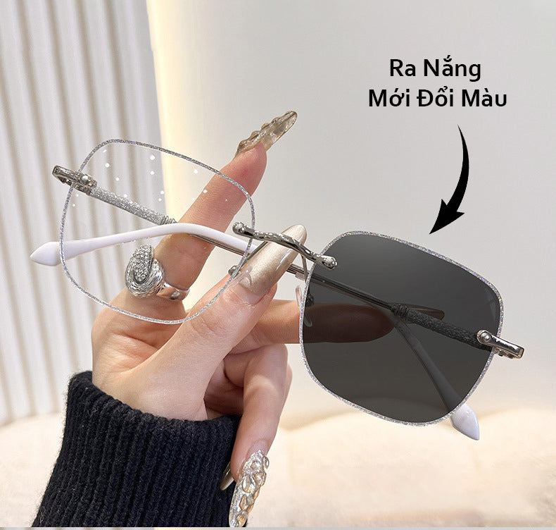 [Kính đổi màu thời trang V33] H Luxury, chống tia UV400 và Ánh sáng xanh, khung kim loại dành cho nữ