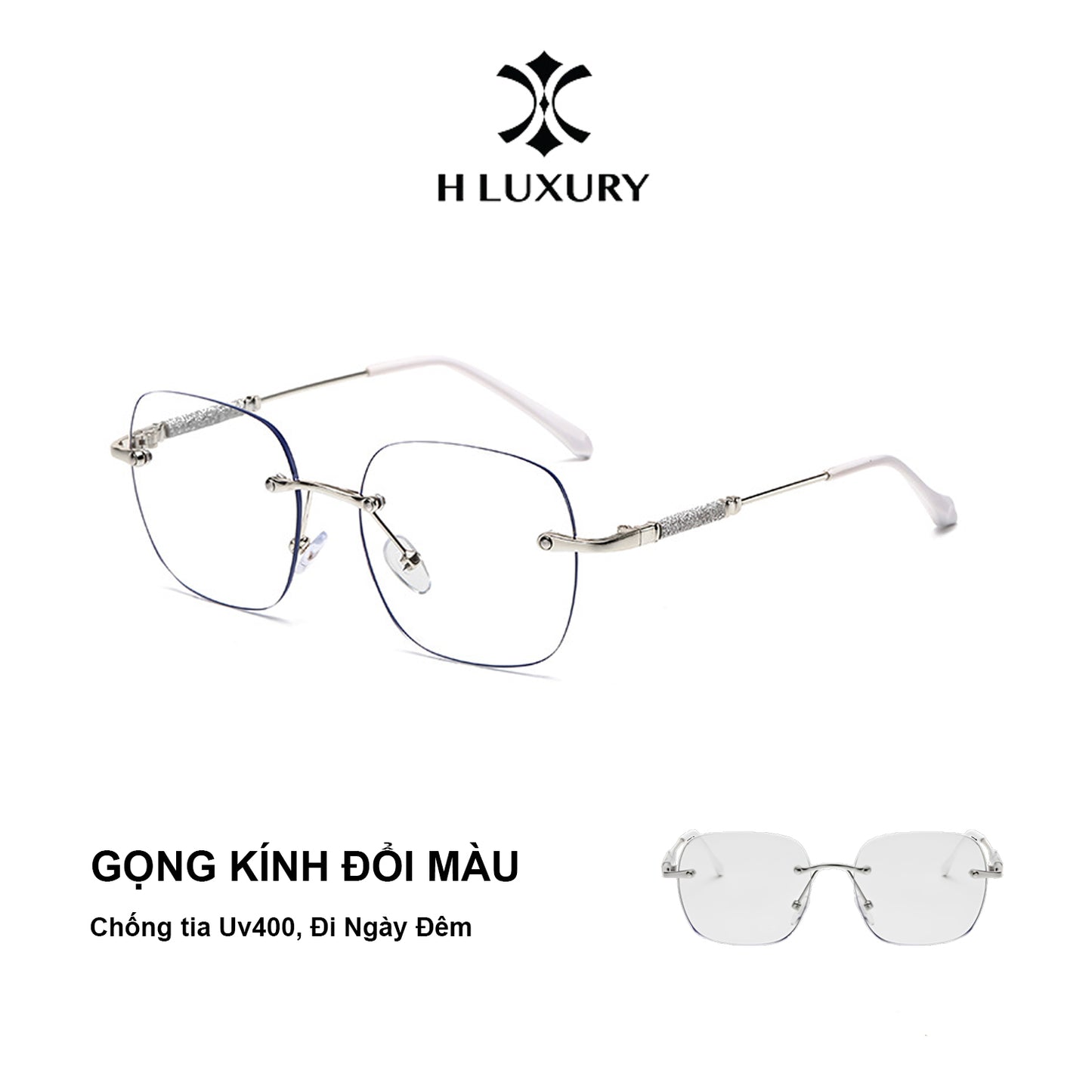[Kính đổi màu thời trang V33] H Luxury, chống tia UV400 và Ánh sáng xanh, khung kim loại dành cho nữ